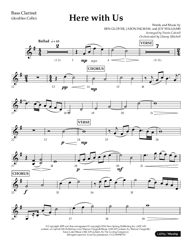 Here With Us (Choral Anthem SATB) Bass Clarinet (Lifeway Choral / Arr. Travis Cottrell)
