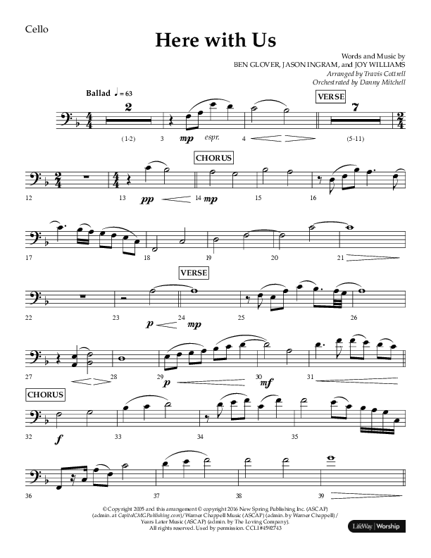 Here With Us (Choral Anthem SATB) Cello (Lifeway Choral / Arr. Travis Cottrell)