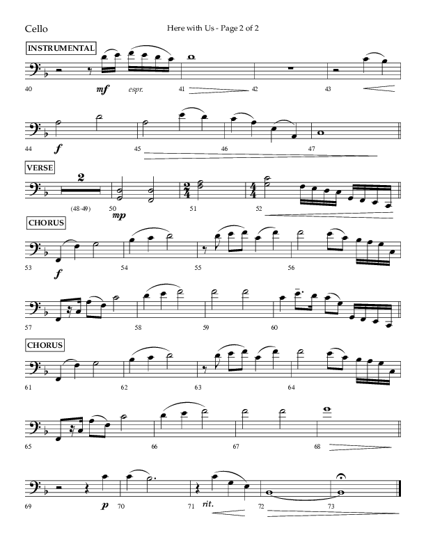 Here With Us (Choral Anthem SATB) Cello (Lifeway Choral / Arr. Travis Cottrell)
