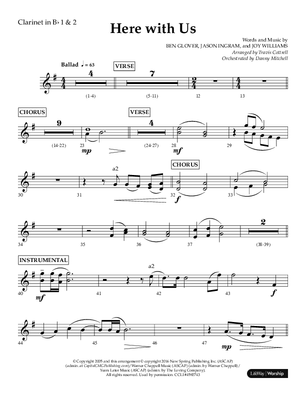 Here With Us (Choral Anthem SATB) Clarinet 1/2 (Lifeway Choral / Arr. Travis Cottrell)