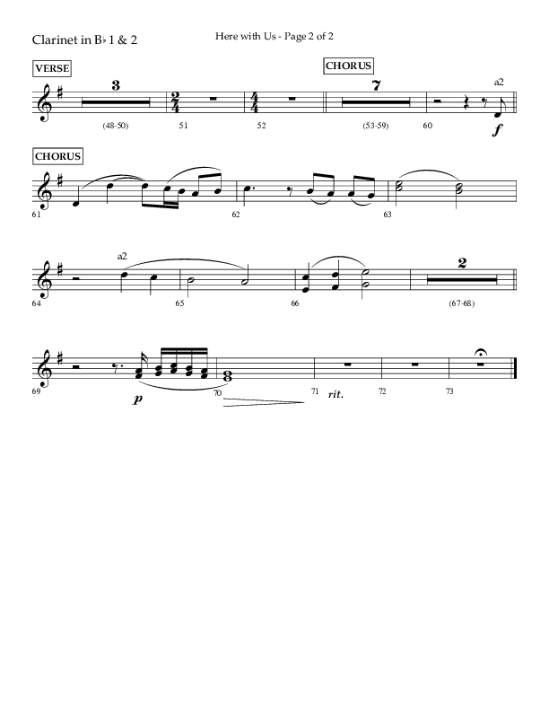 Here With Us (Choral Anthem SATB) Clarinet 1/2 (Lifeway Choral / Arr. Travis Cottrell)