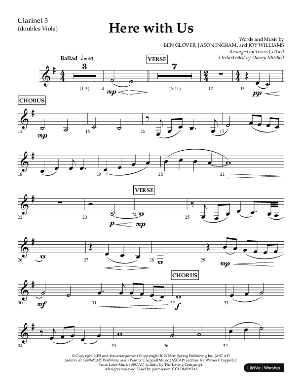Here With Us (Choral Anthem SATB) Clarinet 3 (Lifeway Choral / Arr. Travis Cottrell)