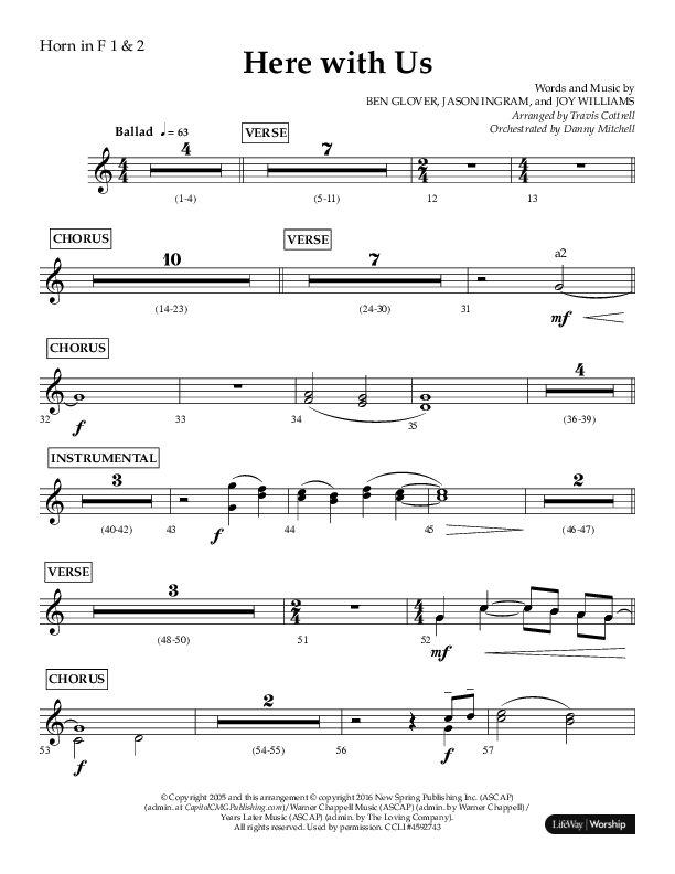 Here With Us (Choral Anthem SATB) French Horn 1/2 (Lifeway Choral / Arr. Travis Cottrell)
