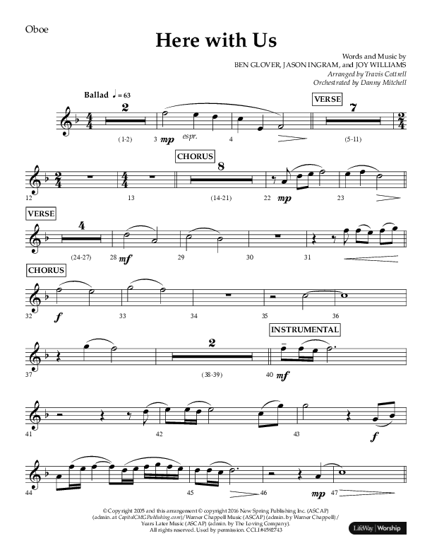 Here With Us (Choral Anthem SATB) Oboe (Lifeway Choral / Arr. Travis Cottrell)