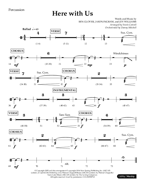 Here With Us (Choral Anthem SATB) Percussion (Lifeway Choral / Arr. Travis Cottrell)