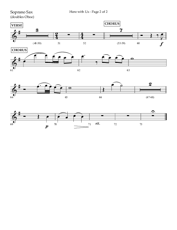 Here With Us (Choral Anthem SATB) Soprano Sax (Lifeway Choral / Arr. Travis Cottrell)