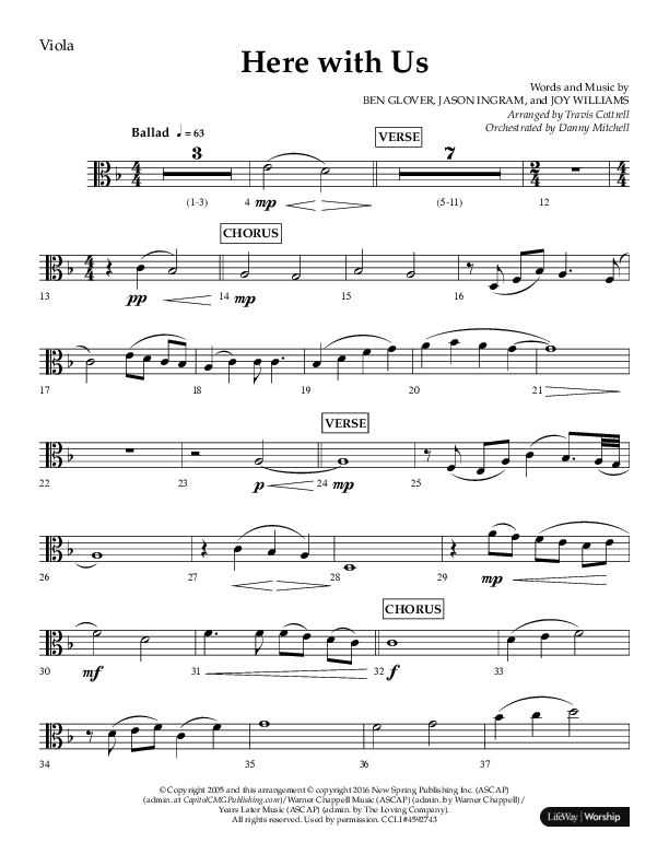 Here With Us (Choral Anthem SATB) Viola (Lifeway Choral / Arr. Travis Cottrell)