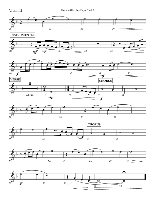 Here With Us (Choral Anthem SATB) Violin 2 (Lifeway Choral / Arr. Travis Cottrell)