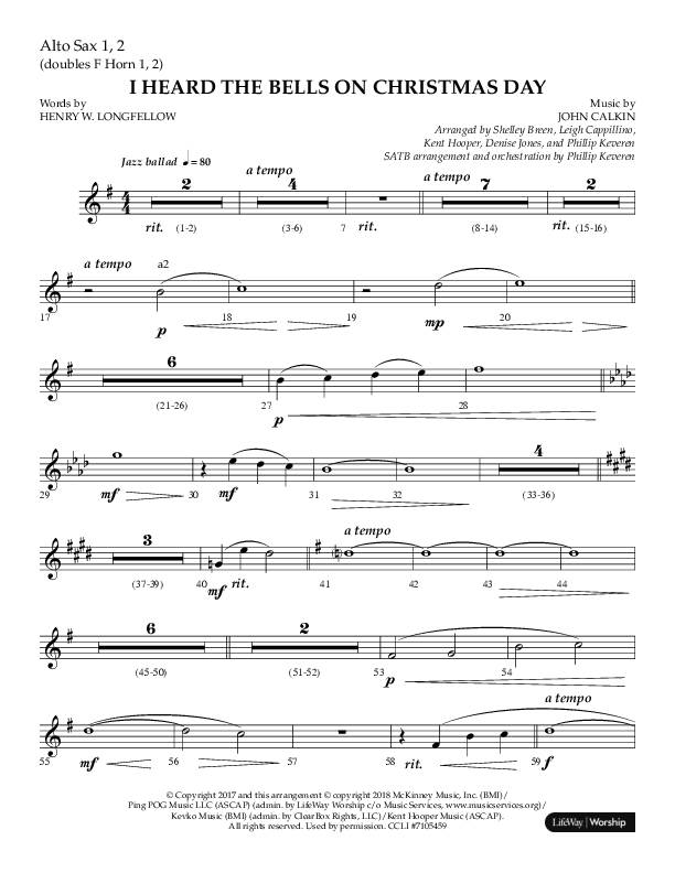 I Heard The Bells On Christmas Day (Choral Anthem SATB) Alto Sax 1/2 (Lifeway Choral)
