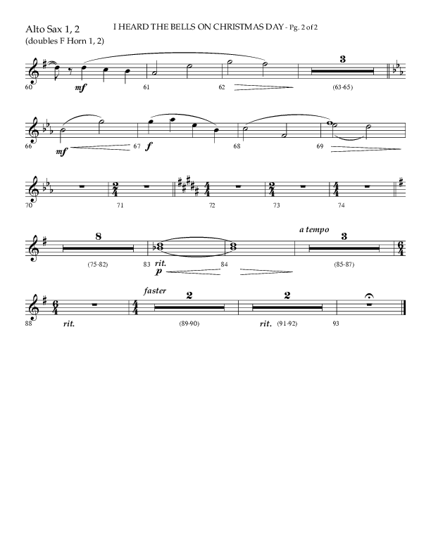 I Heard The Bells On Christmas Day (Choral Anthem SATB) Alto Sax 1/2 (Lifeway Choral)
