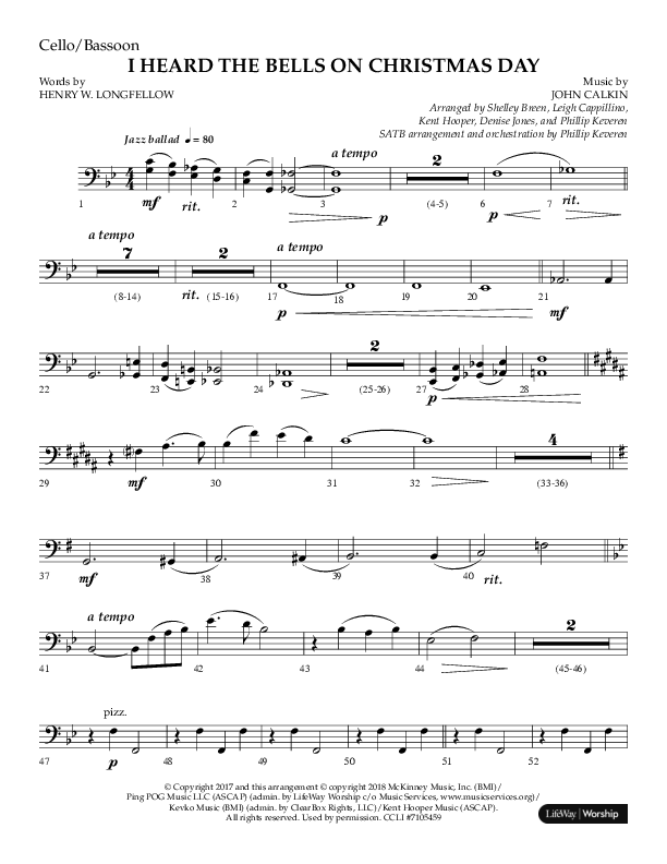 I Heard The Bells On Christmas Day (Choral Anthem SATB) Cello (Lifeway Choral)