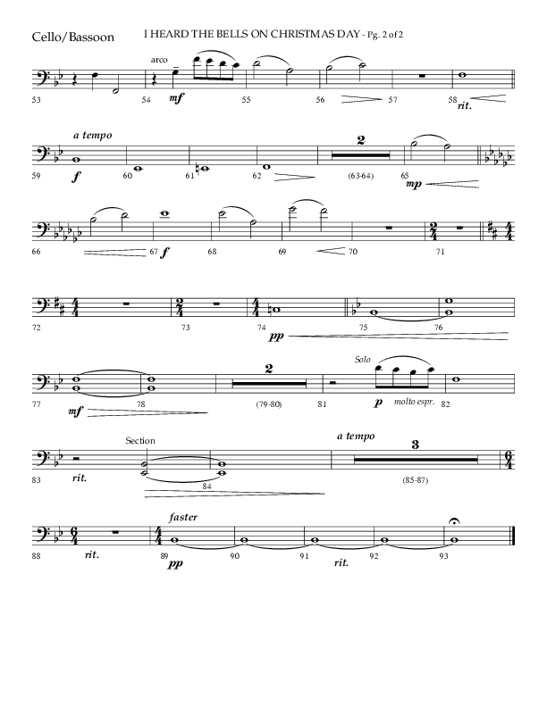 I Heard The Bells On Christmas Day (Choral Anthem SATB) Cello (Lifeway Choral)