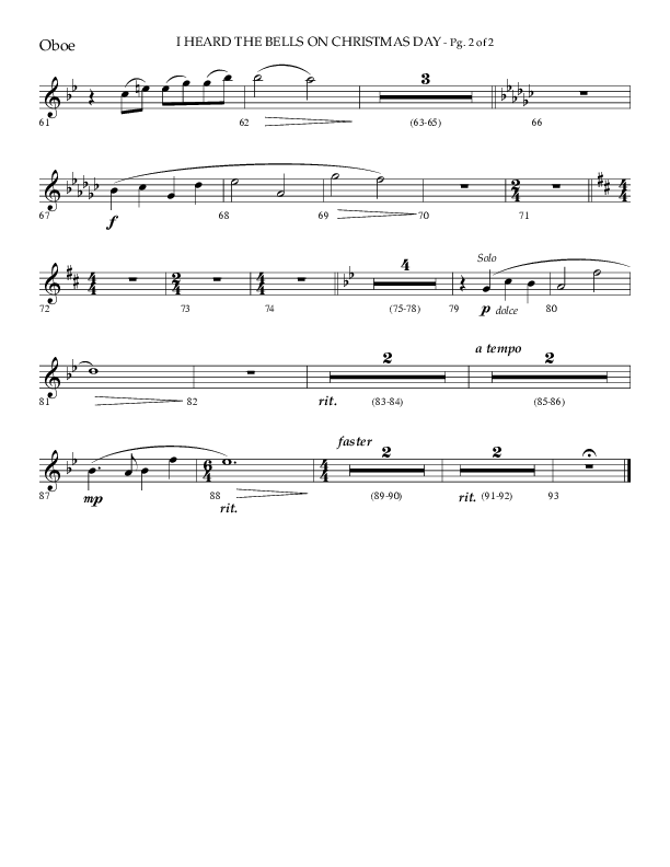 I Heard The Bells On Christmas Day (Choral Anthem SATB) Oboe (Lifeway Choral)