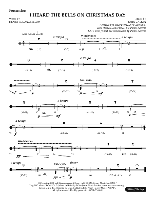 I Heard The Bells On Christmas Day (Choral Anthem SATB) Percussion (Lifeway Choral)