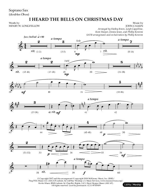 I Heard The Bells On Christmas Day (Choral Anthem SATB) Soprano Sax (Lifeway Choral)