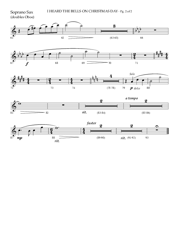 I Heard The Bells On Christmas Day (Choral Anthem SATB) Soprano Sax (Lifeway Choral)