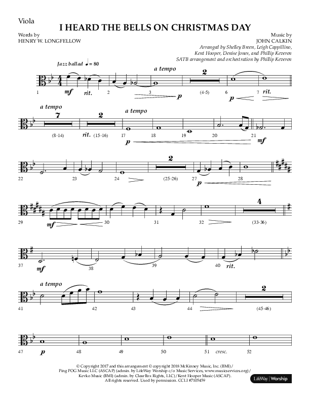 I Heard The Bells On Christmas Day (Choral Anthem SATB) Viola (Lifeway Choral)