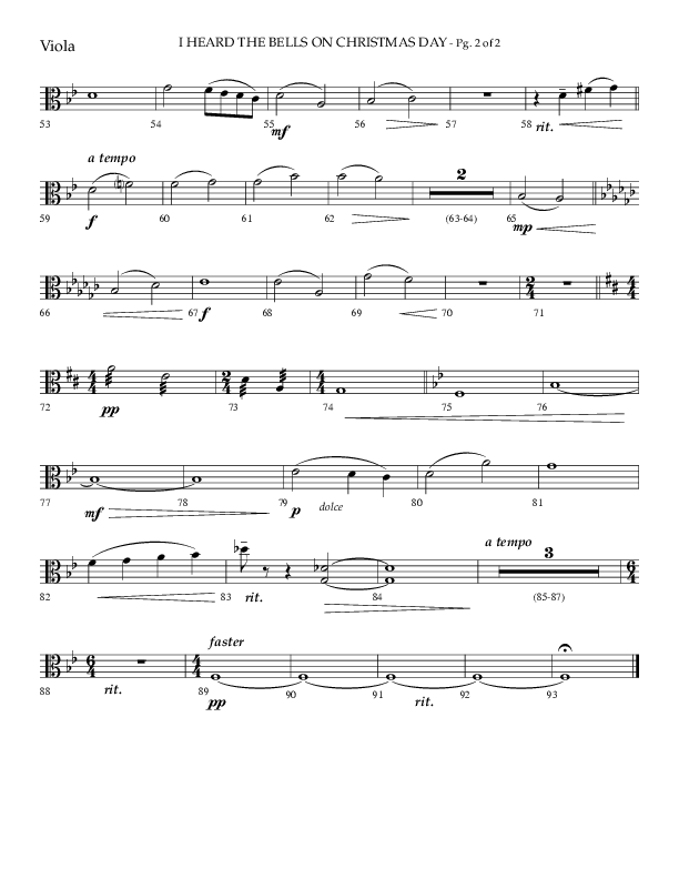 I Heard The Bells On Christmas Day (Choral Anthem SATB) Viola (Lifeway Choral)