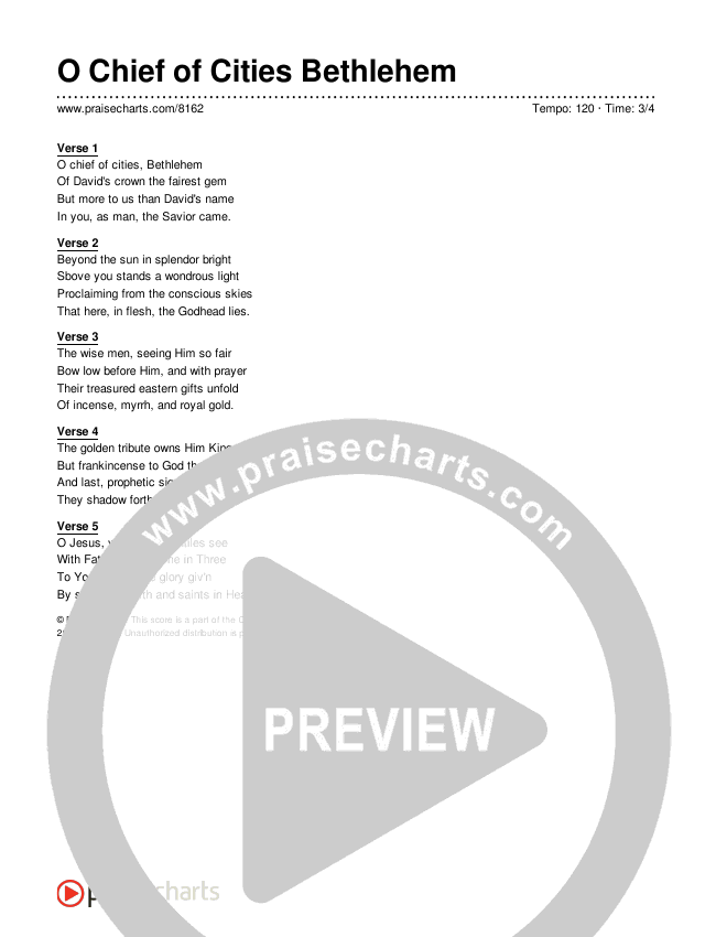 O Chief Of Cities Bethlehem Lyrics (Traditional Hymn)