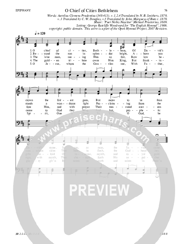 O Chief Of Cities Bethlehem Hymn Sheet (SATB) (Traditional Hymn)
