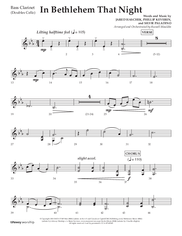 In Bethlehem That Night (Choral Anthem SATB) Bass Clarinet (Arr. Russell Mauldin / Lifeway Choral)