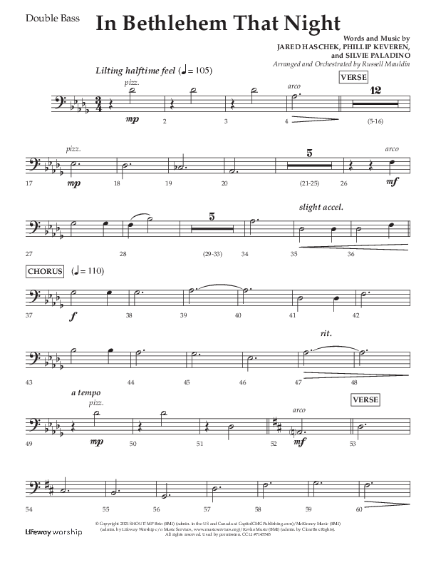 In Bethlehem That Night (Choral Anthem SATB) Double Bass (Arr. Russell Mauldin / Lifeway Choral)