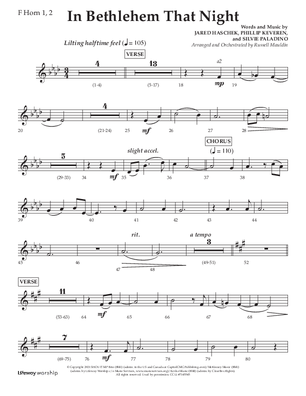 In Bethlehem That Night (Choral Anthem SATB) French Horn 1/2 (Arr. Russell Mauldin / Lifeway Choral)
