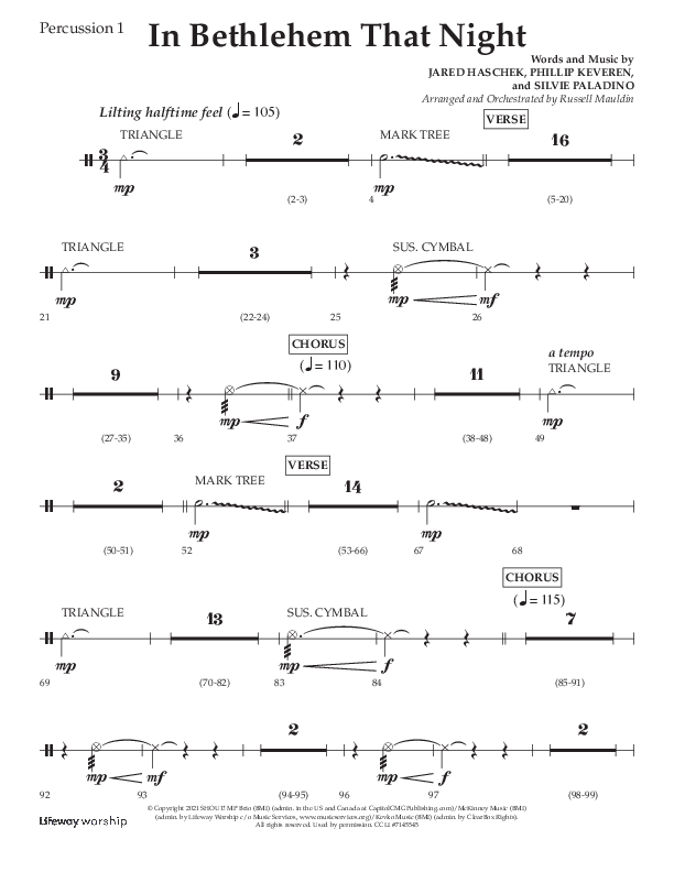 In Bethlehem That Night (Choral Anthem SATB) Percussion 1/2 (Arr. Russell Mauldin / Lifeway Choral)