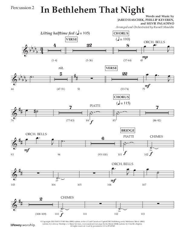 In Bethlehem That Night (Choral Anthem SATB) Percussion 1/2 (Arr. Russell Mauldin / Lifeway Choral)