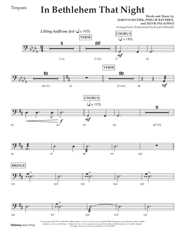 In Bethlehem That Night (Choral Anthem SATB) Timpani (Arr. Russell Mauldin / Lifeway Choral)
