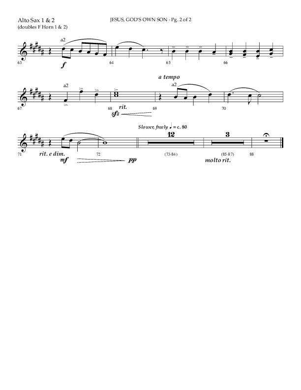 Jesus God's Own Son (Choral Anthem SATB) Alto Sax 1/2 (Arr. Phillip Keveren / Lifeway Choral)