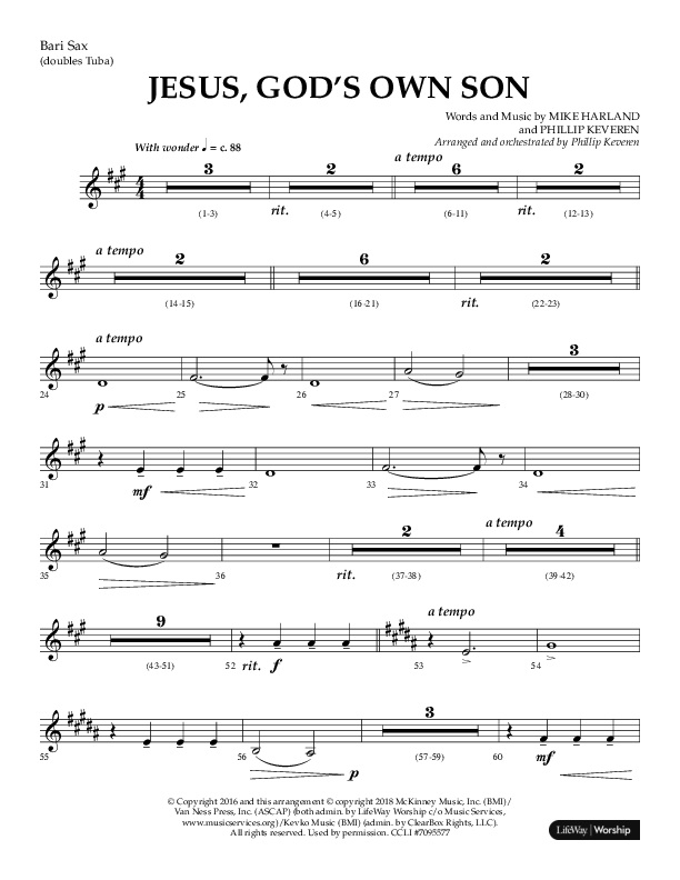 Jesus God's Own Son (Choral Anthem SATB) Bari Sax (Arr. Phillip Keveren / Lifeway Choral)