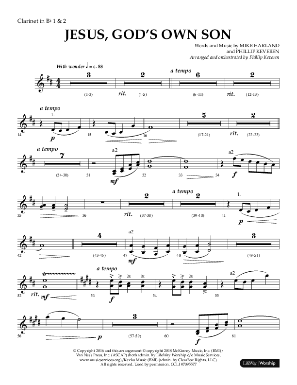 Jesus God's Own Son (Choral Anthem SATB) Clarinet 1/2 (Arr. Phillip Keveren / Lifeway Choral)