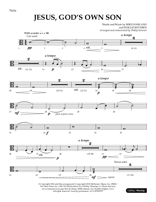 Jesus God's Own Son (Choral Anthem SATB) Viola (Arr. Phillip Keveren / Lifeway Choral)