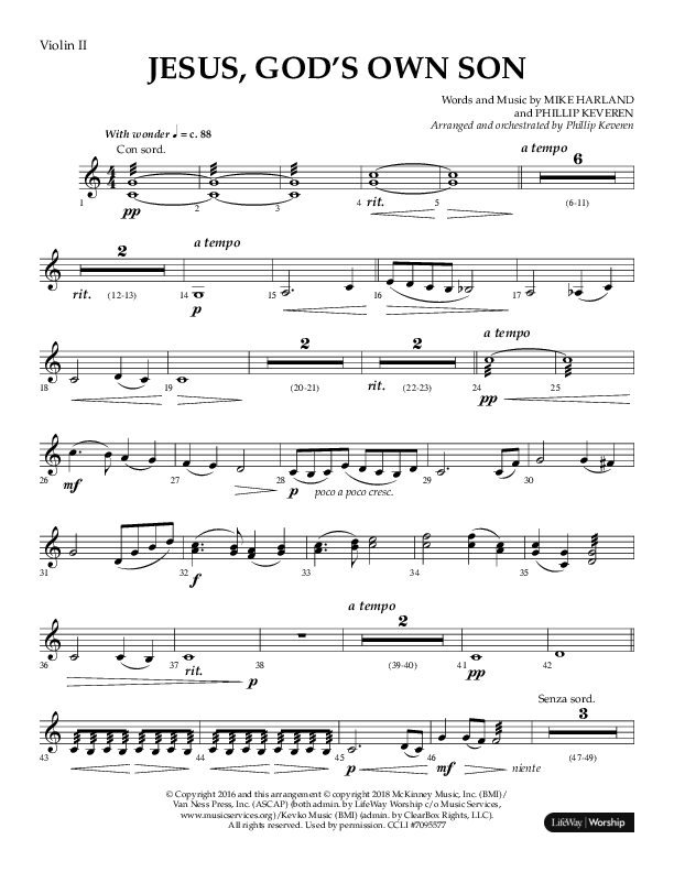Jesus God's Own Son (Choral Anthem SATB) Violin 2 (Arr. Phillip Keveren / Lifeway Choral)