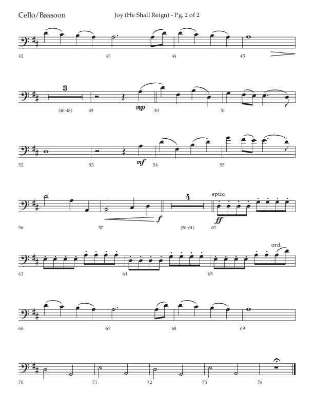 Joy (He Shall Reign) (Choral Anthem SATB) Cello (Arr. John Bolin / Lifeway Choral)