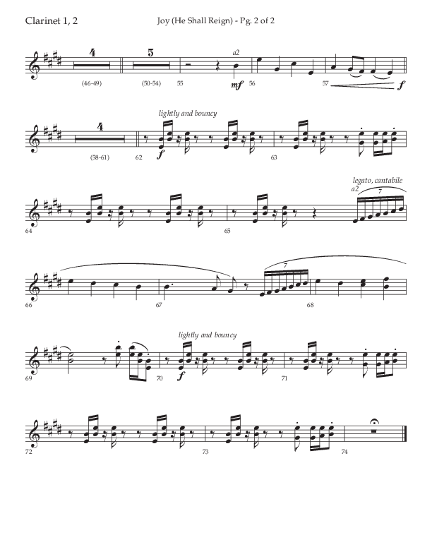 Joy (He Shall Reign) (Choral Anthem SATB) Clarinet 1/2 (Arr. John Bolin / Lifeway Choral)