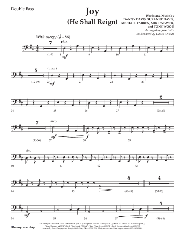 Joy (He Shall Reign) (Choral Anthem SATB) Double Bass (Arr. John Bolin / Lifeway Choral)