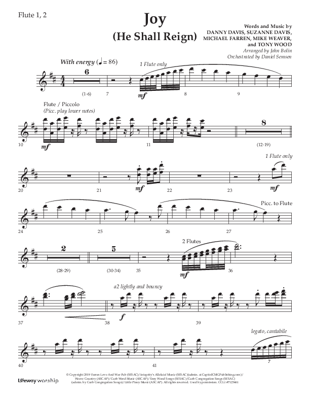 Joy (He Shall Reign) (Choral Anthem SATB) Flute 1/2 (Arr. John Bolin / Lifeway Choral)