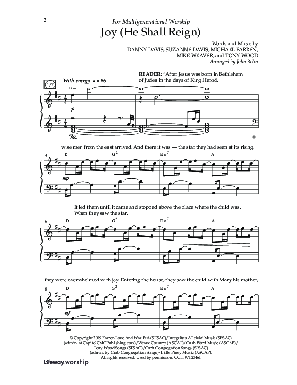 Joy (He Shall Reign) (Choral Anthem SATB) Anthem (SATB/Piano) (Arr. John Bolin / Lifeway Choral)