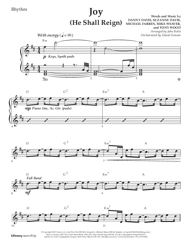 Joy (He Shall Reign) (Choral Anthem SATB) Lead Melody & Rhythm (Arr. John Bolin / Lifeway Choral)