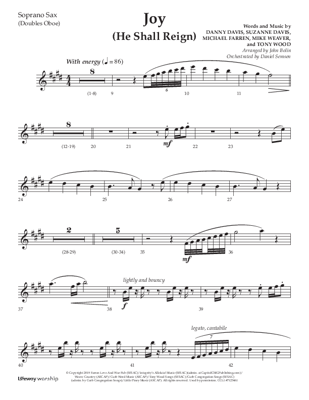 Joy (He Shall Reign) (Choral Anthem SATB) Soprano Sax (Arr. John Bolin / Lifeway Choral)