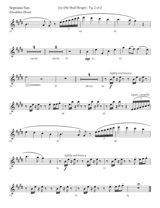 Joy (He Shall Reign) (Choral Anthem SATB) Soprano Sax (Arr. John Bolin / Lifeway Choral)