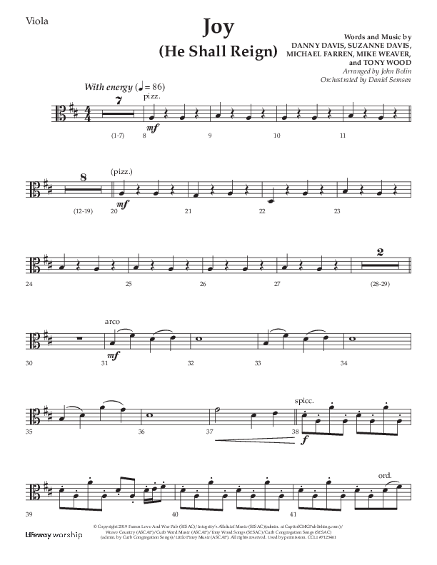 Joy (He Shall Reign) (Choral Anthem SATB) Viola (Arr. John Bolin / Lifeway Choral)