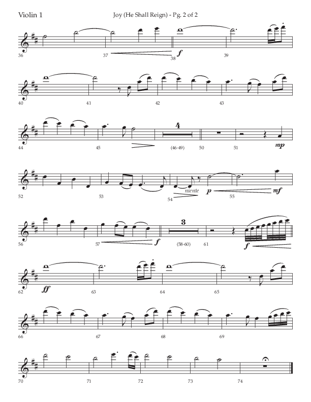 Joy (He Shall Reign) (Choral Anthem SATB) Violin 1 (Arr. John Bolin / Lifeway Choral)