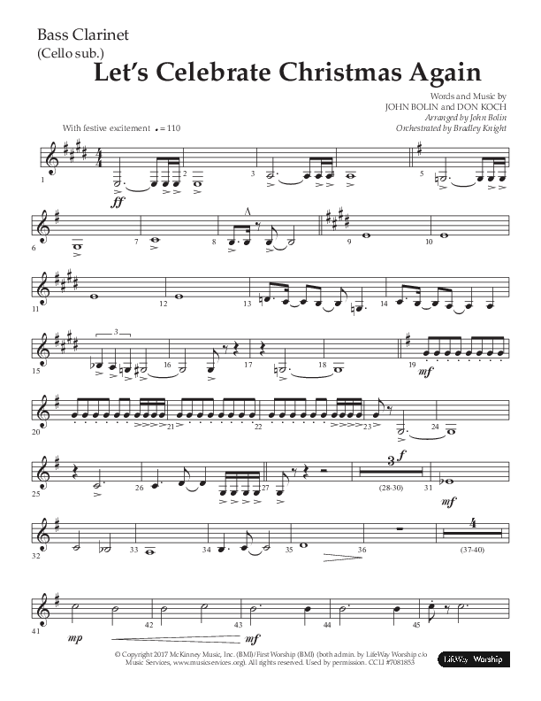 Let's Celebrate Christmas Again (Choral Anthem SATB) Bass Clarinet (Arr. John Bolin / Lifeway Choral)