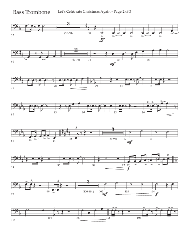 Let's Celebrate Christmas Again (Choral Anthem SATB) Bass Trombone (Arr. John Bolin / Lifeway Choral)