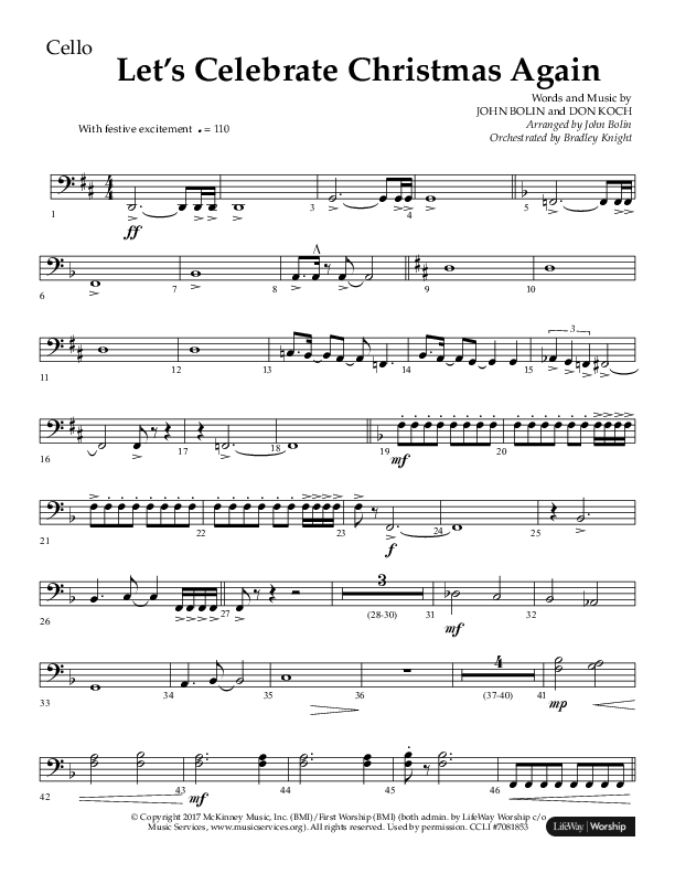 Let's Celebrate Christmas Again (Choral Anthem SATB) Cello (Arr. John Bolin / Lifeway Choral)