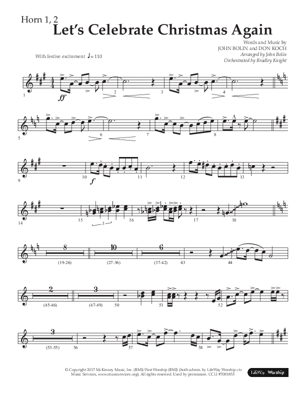 Let's Celebrate Christmas Again (Choral Anthem SATB) French Horn 1/2 (Arr. John Bolin / Lifeway Choral)