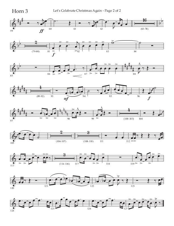 Let's Celebrate Christmas Again (Choral Anthem SATB) French Horn 3 (Arr. John Bolin / Lifeway Choral)